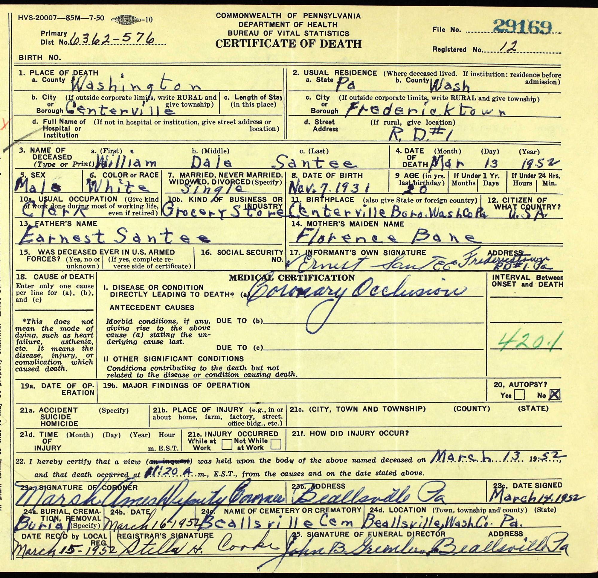 death certificate